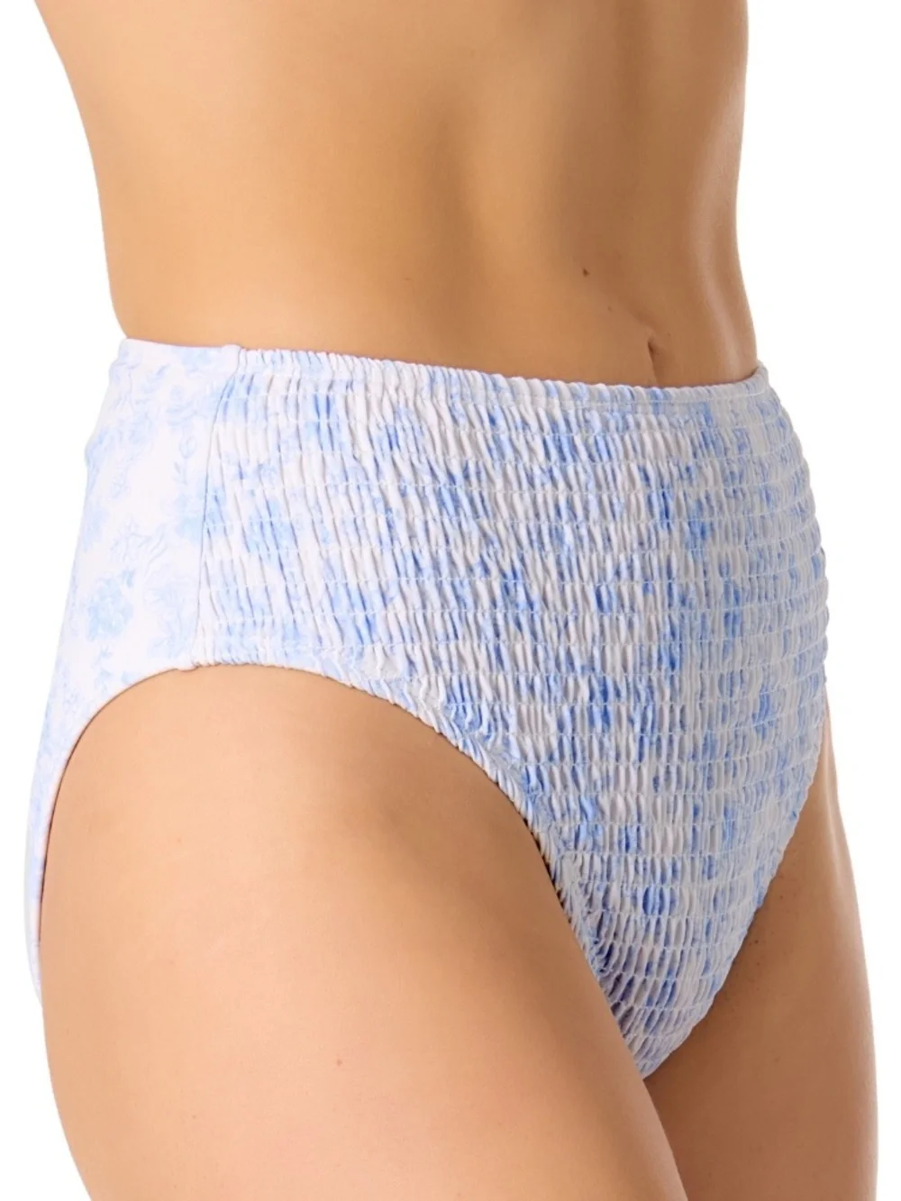 Salt + Cove Juniors' Smocked High-Waist Swim Bottoms,Toile Cornflower